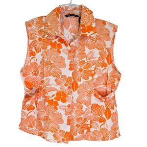 Sherry Taylor Women's Orange Floral Button Up Sleeveless Blouse Buckle Straps 1X